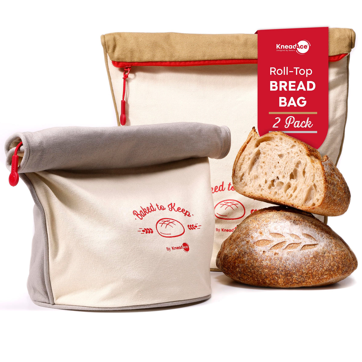 KNEADACE bolsa roll-top para pan casero mantiene la frescura.