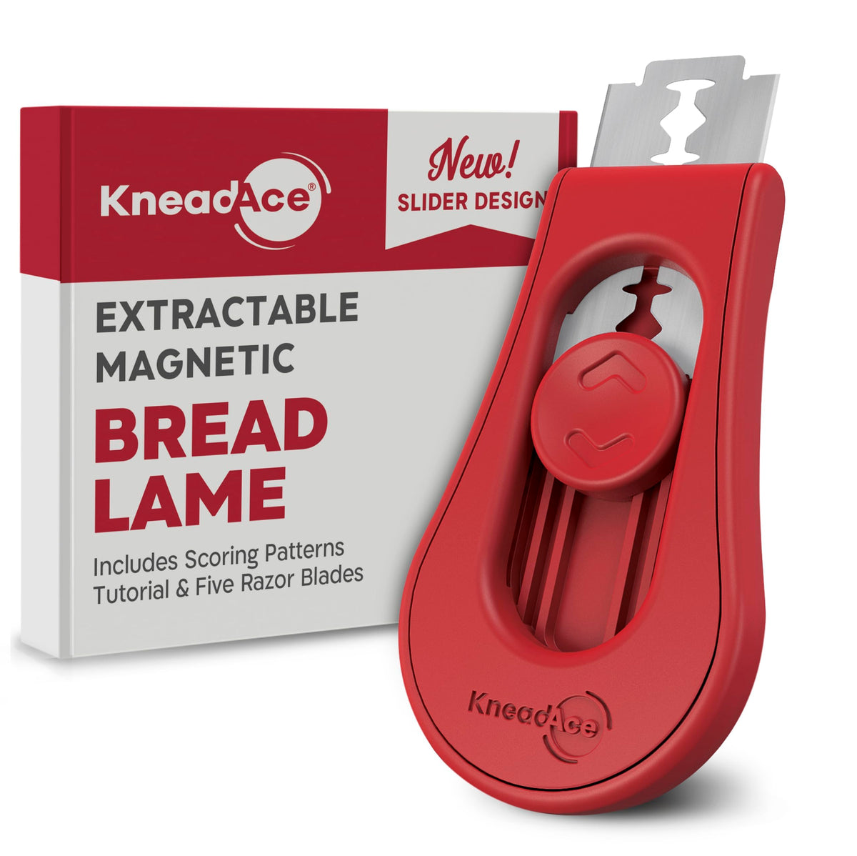 KNEADACE Cuchilla magnética extraíble para cortes precisos y seguros al hornear pan.