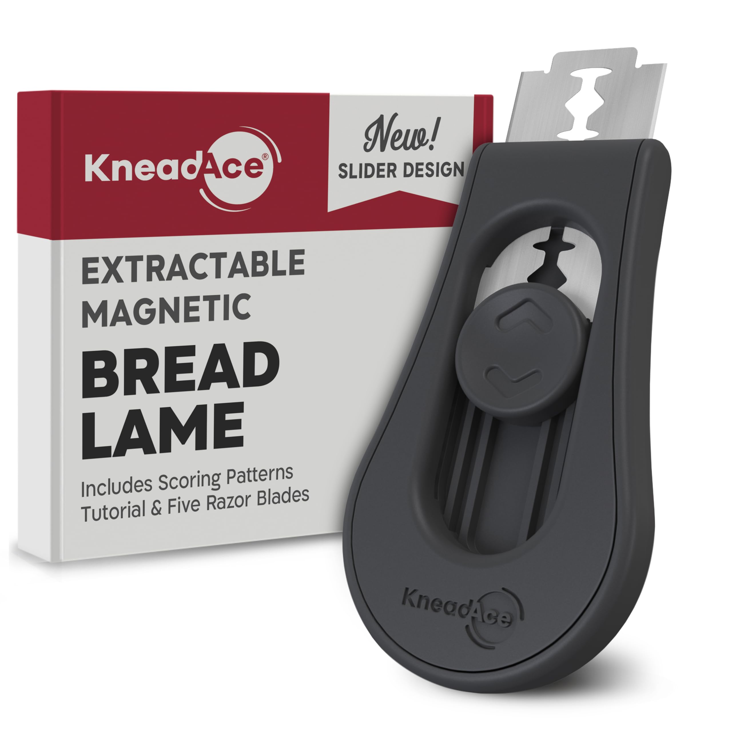 KNEADACE Lame pan magnetico: almacenamiento práctico y cortes controlados para masas fermentadas.