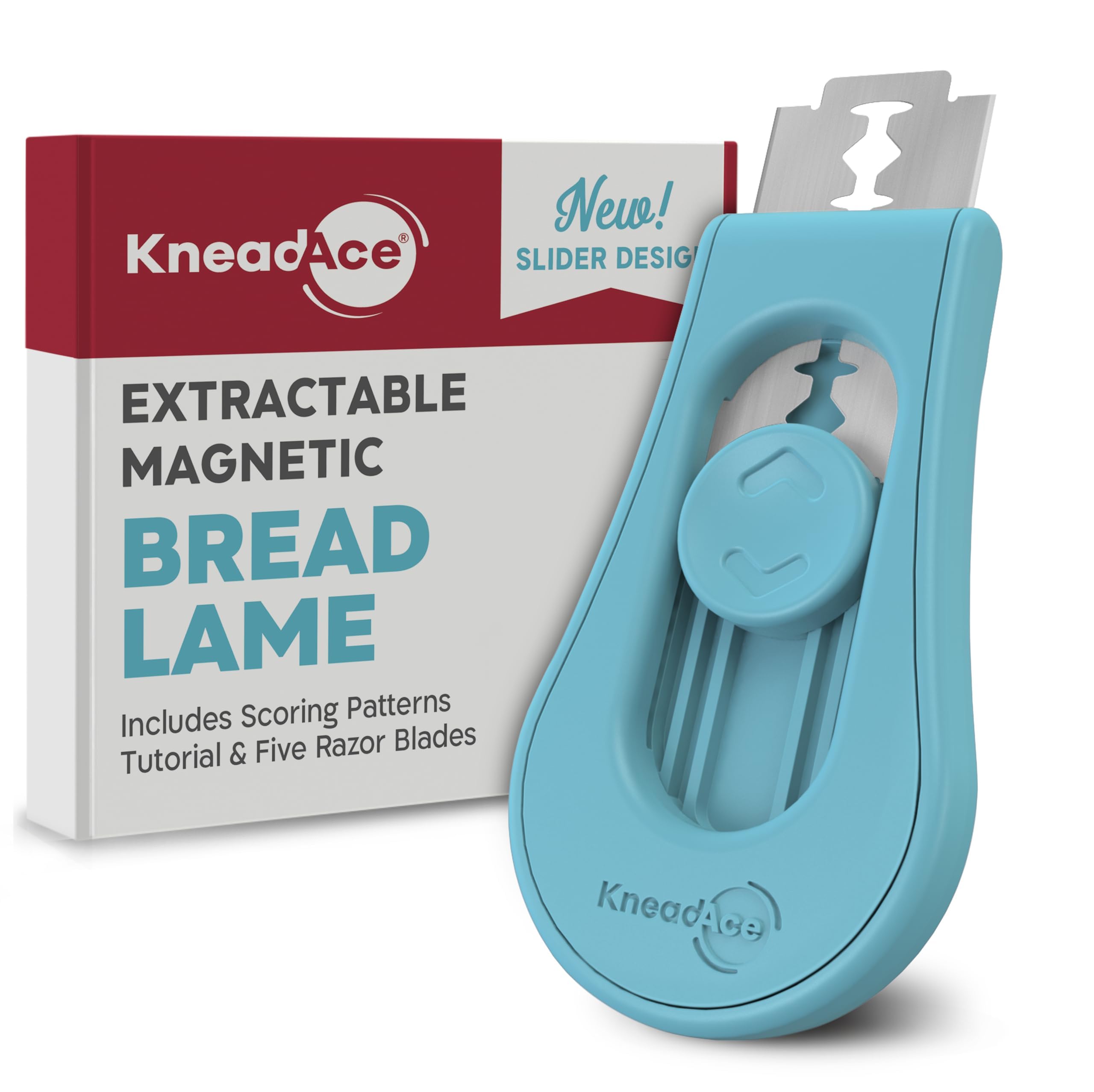 KNEADACE Lame Pan Extractable Magnética con mango ergonómico para cortes precisos.