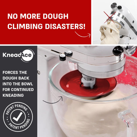 KneadAce mantiene la masa dentro del cuenco para una mezcla limpia.