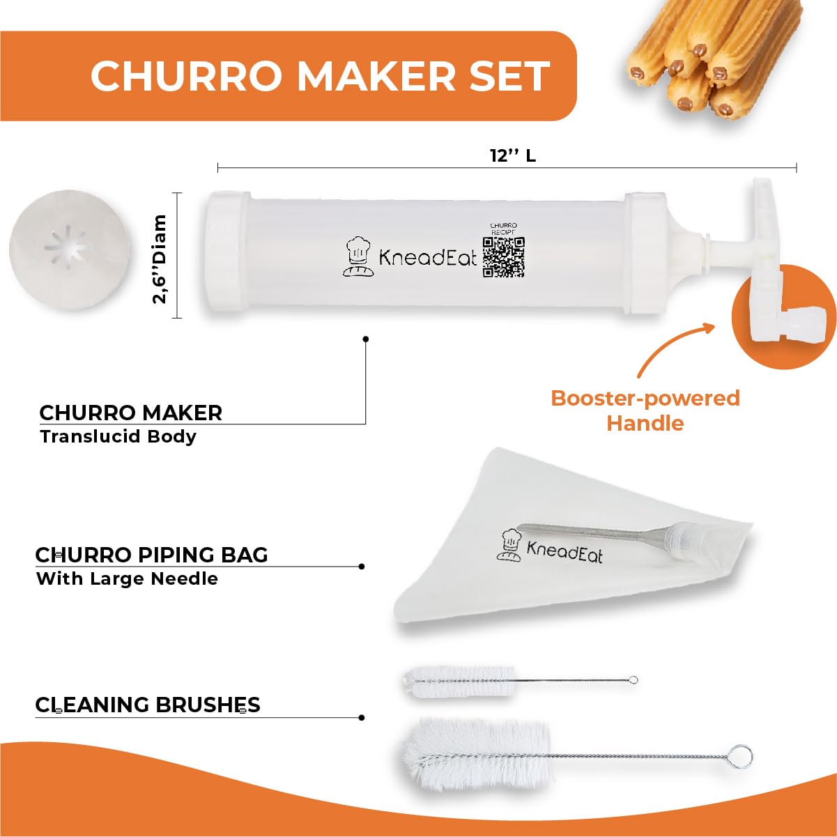 Kneadeat kit con boquilla de acero inoxidable para formar churros precisos