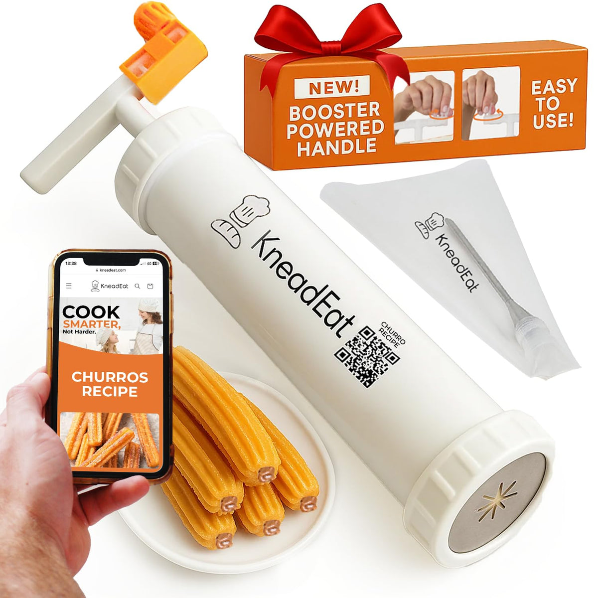 KneadEat Churro Maker Kit con manija potenciada para un manejo cómodo al elaborar churros