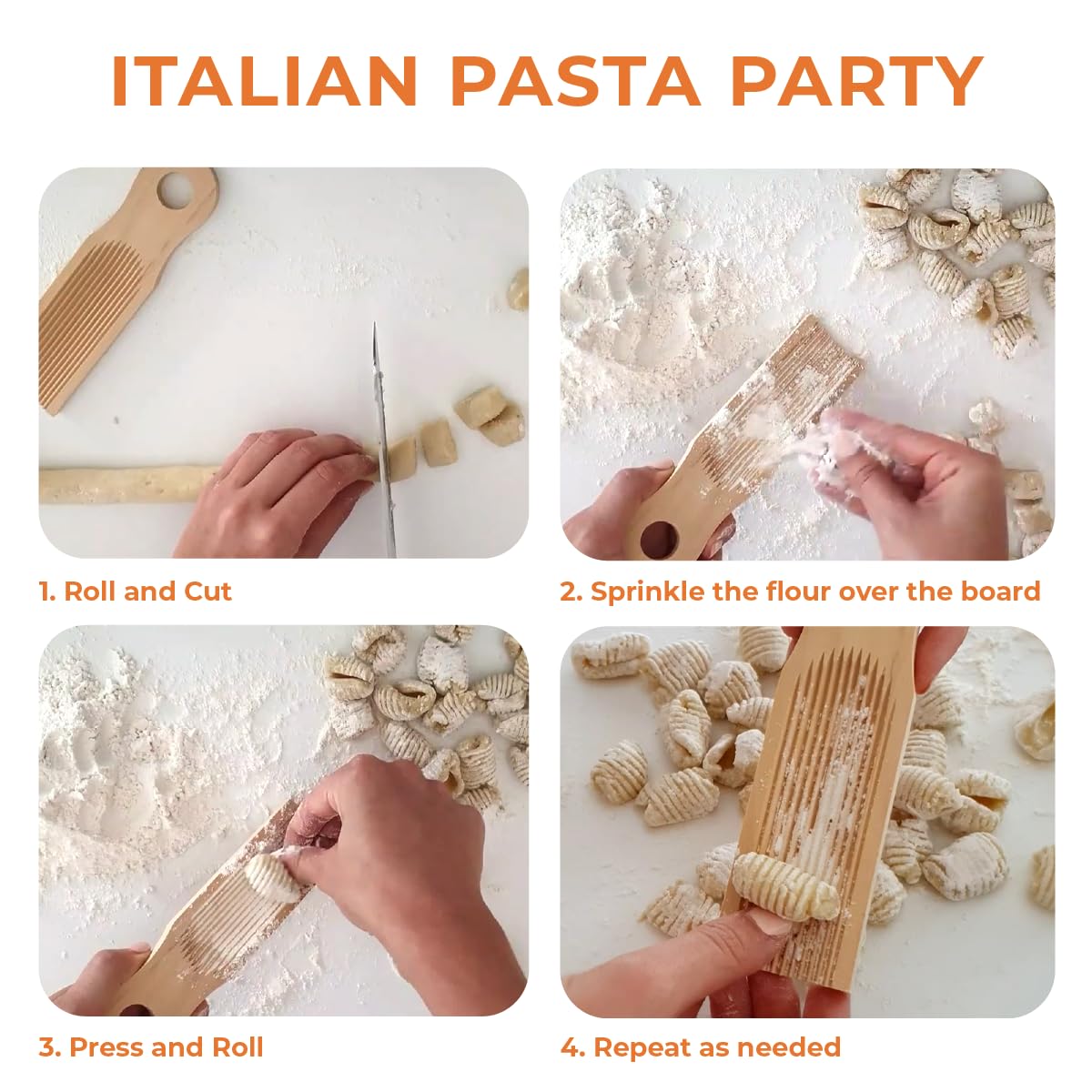 KneadEat limpieza fácil: la tabla se limpia rápidamente tras cocinar gnocchi.