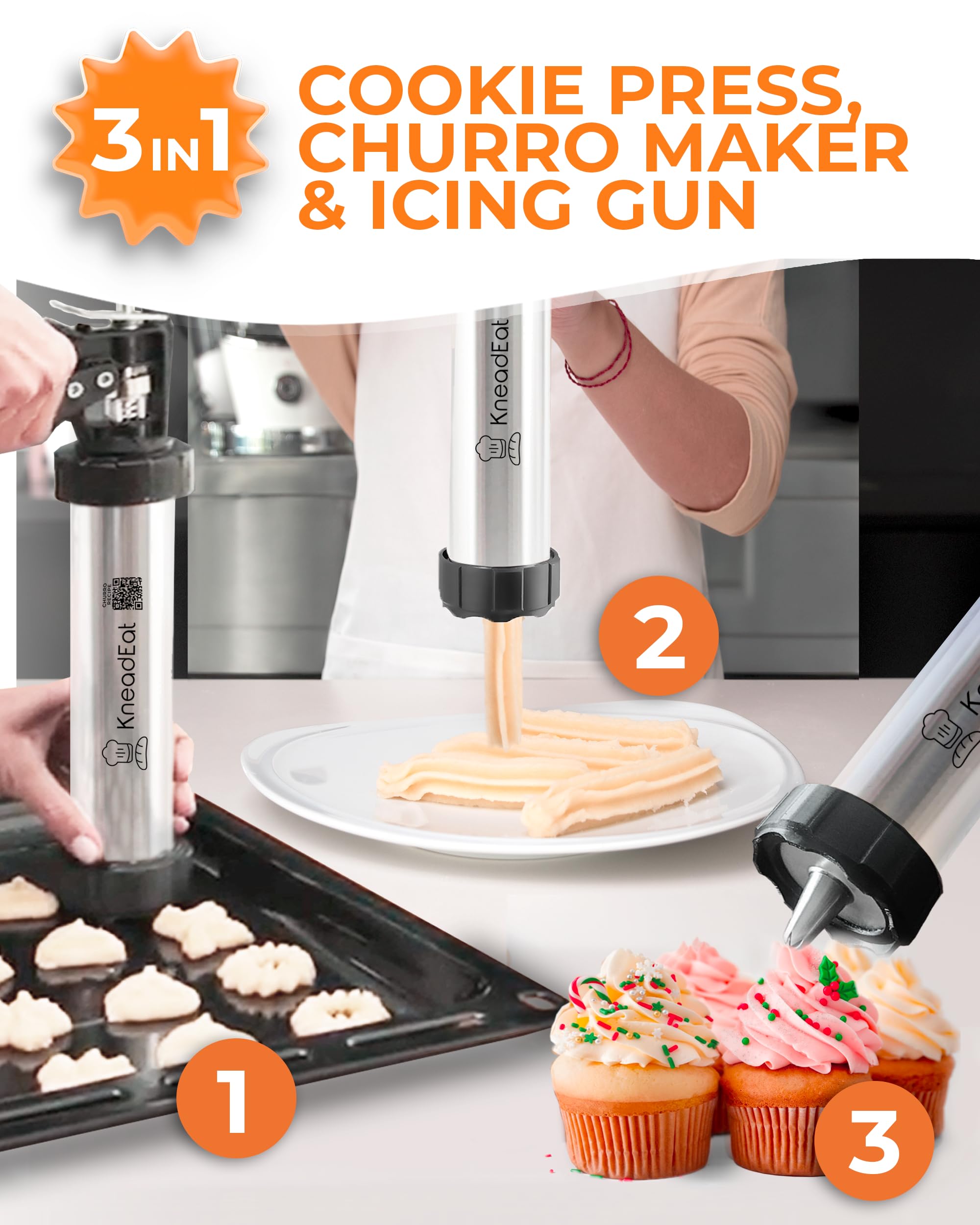 KneadEat, llenador XL y bolsa de manga para rellenar churros.