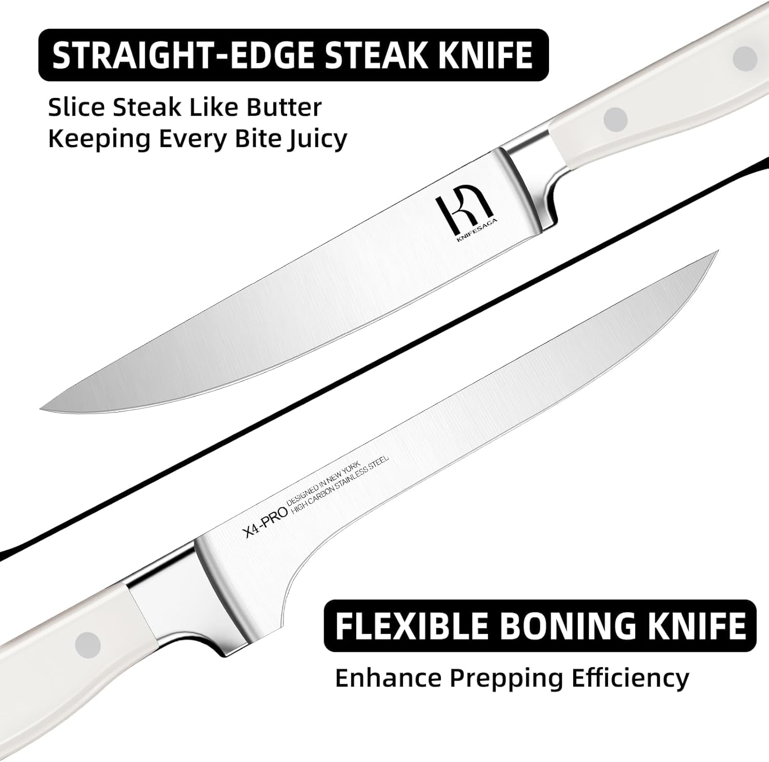 Set de cuchillos filete KnifeSaga de 4.5 pulgadas para filetes uniformes.