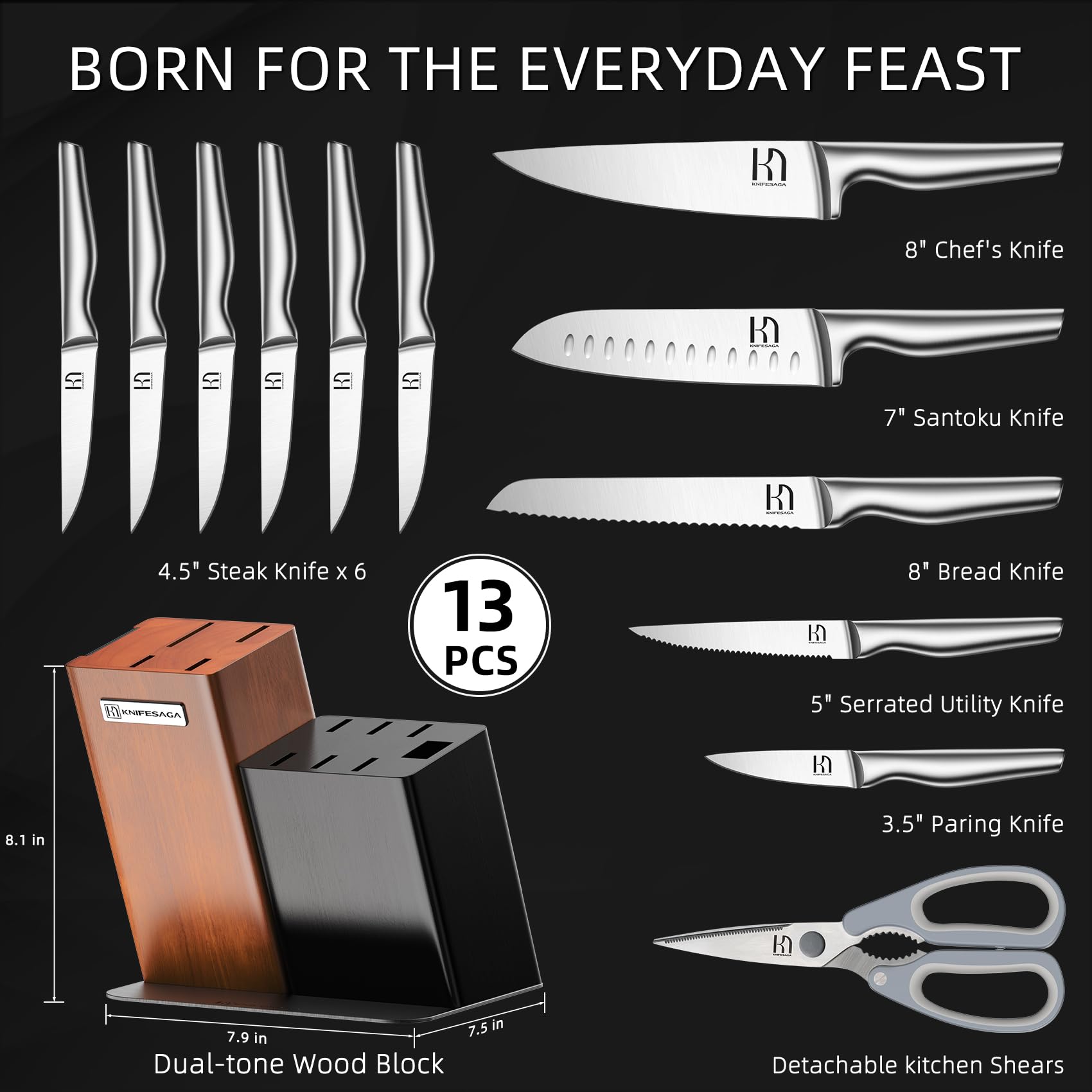 Cuchillo chef KnifeSaga de 8 pulgadas, filo afilado para preparar ingredientes