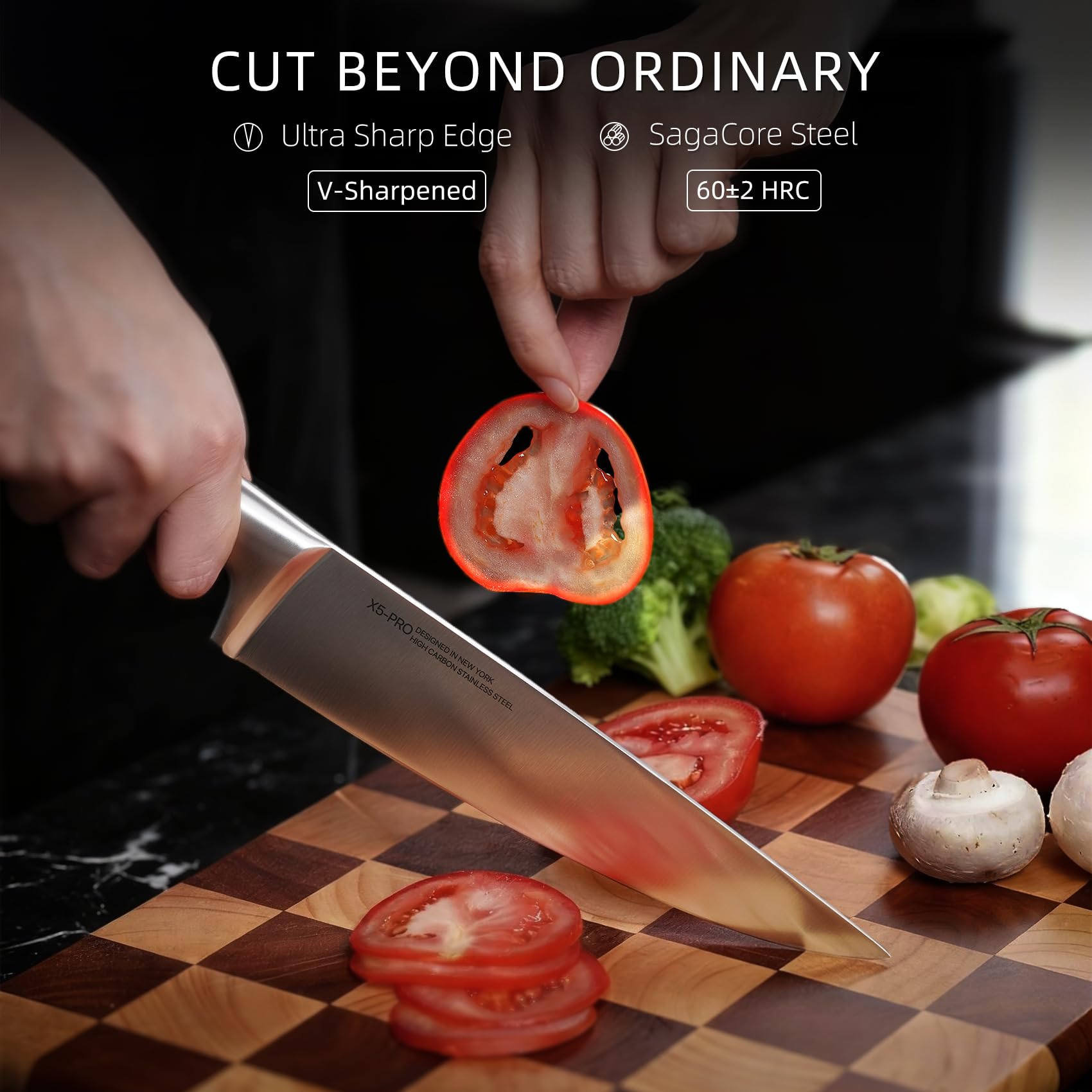 Cuchillo santoku KnifeSaga de 7 pulgadas, precisión para cortes finos