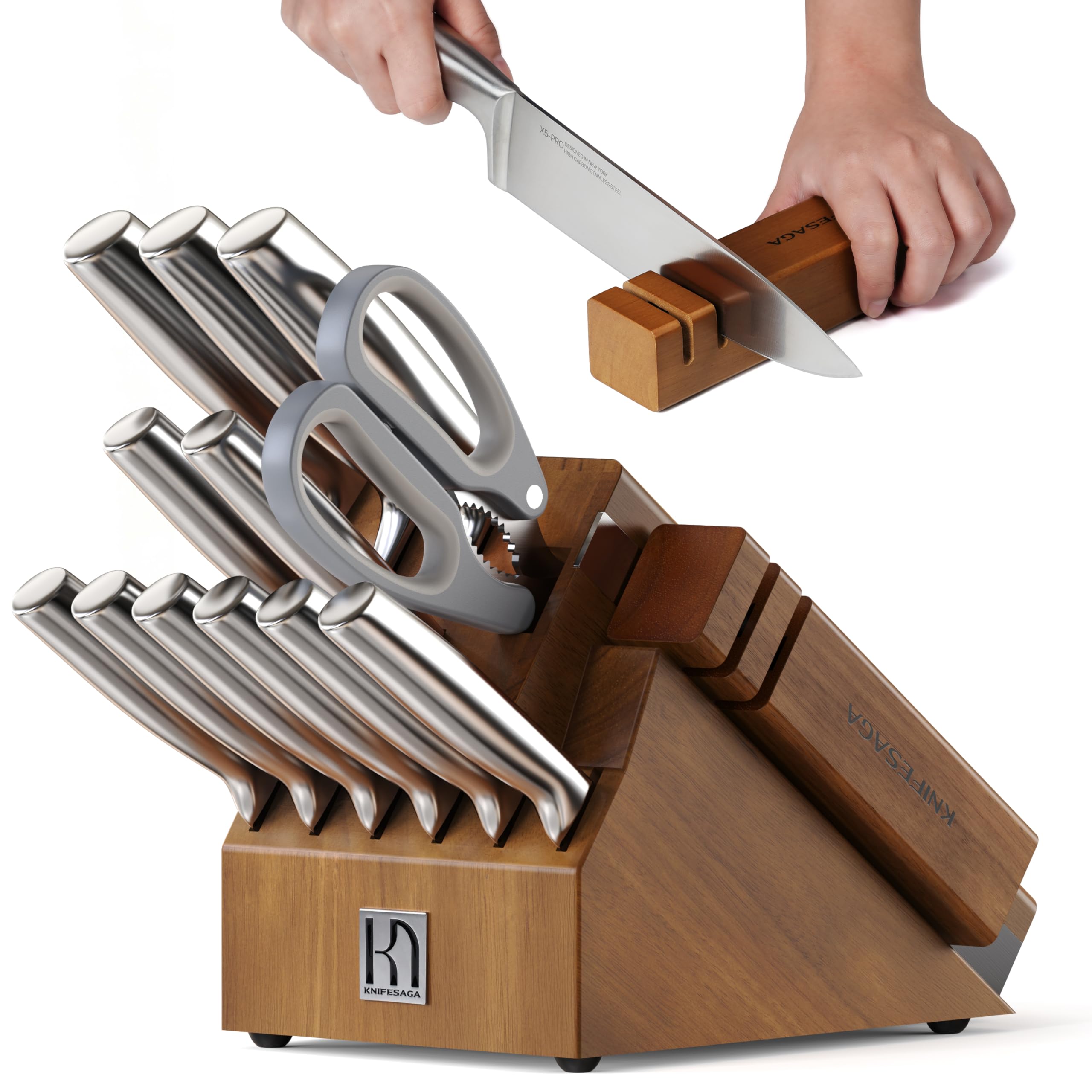KnifeSaga bloque-cuchillos-14-piezas, acceso rápido para cocinar.