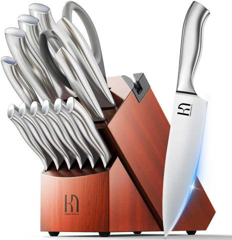 KnifeSaga bloque de cuchillos en madera para almacenamiento seguro y elegante.