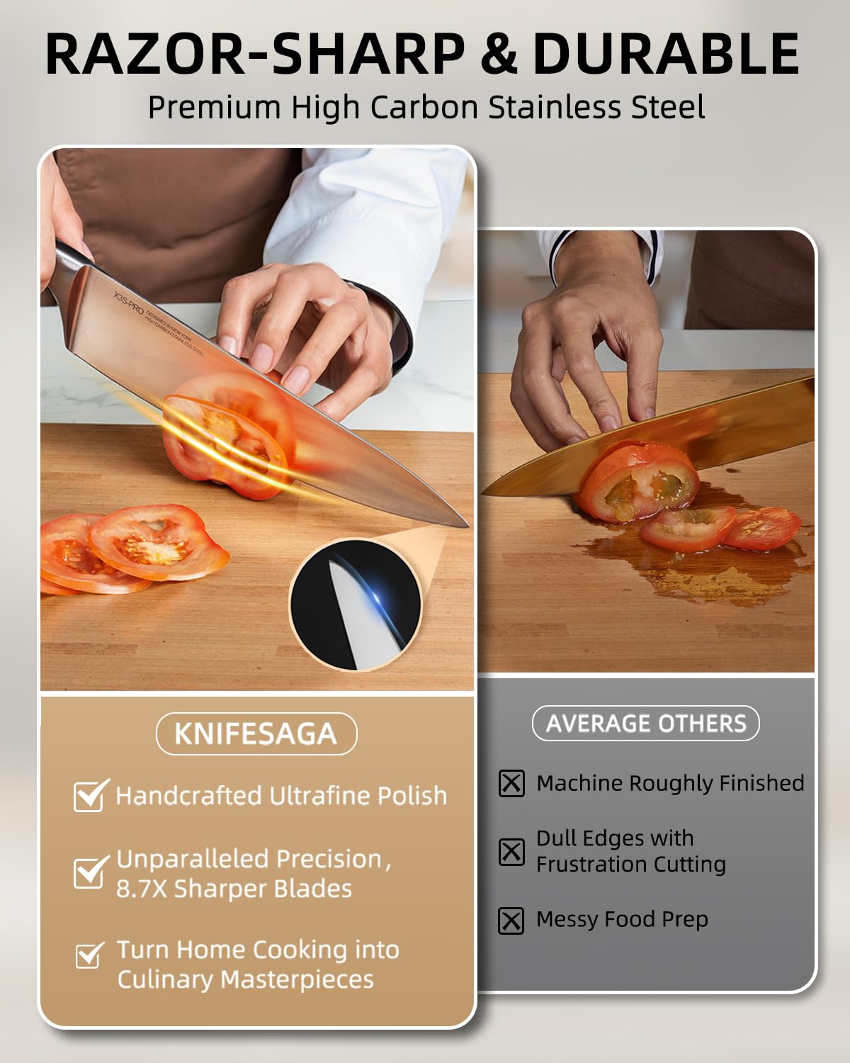 KnifeSaga cuchillo filete 8 pulgadas perfecto para filetear y cortar carnes con suavidad.