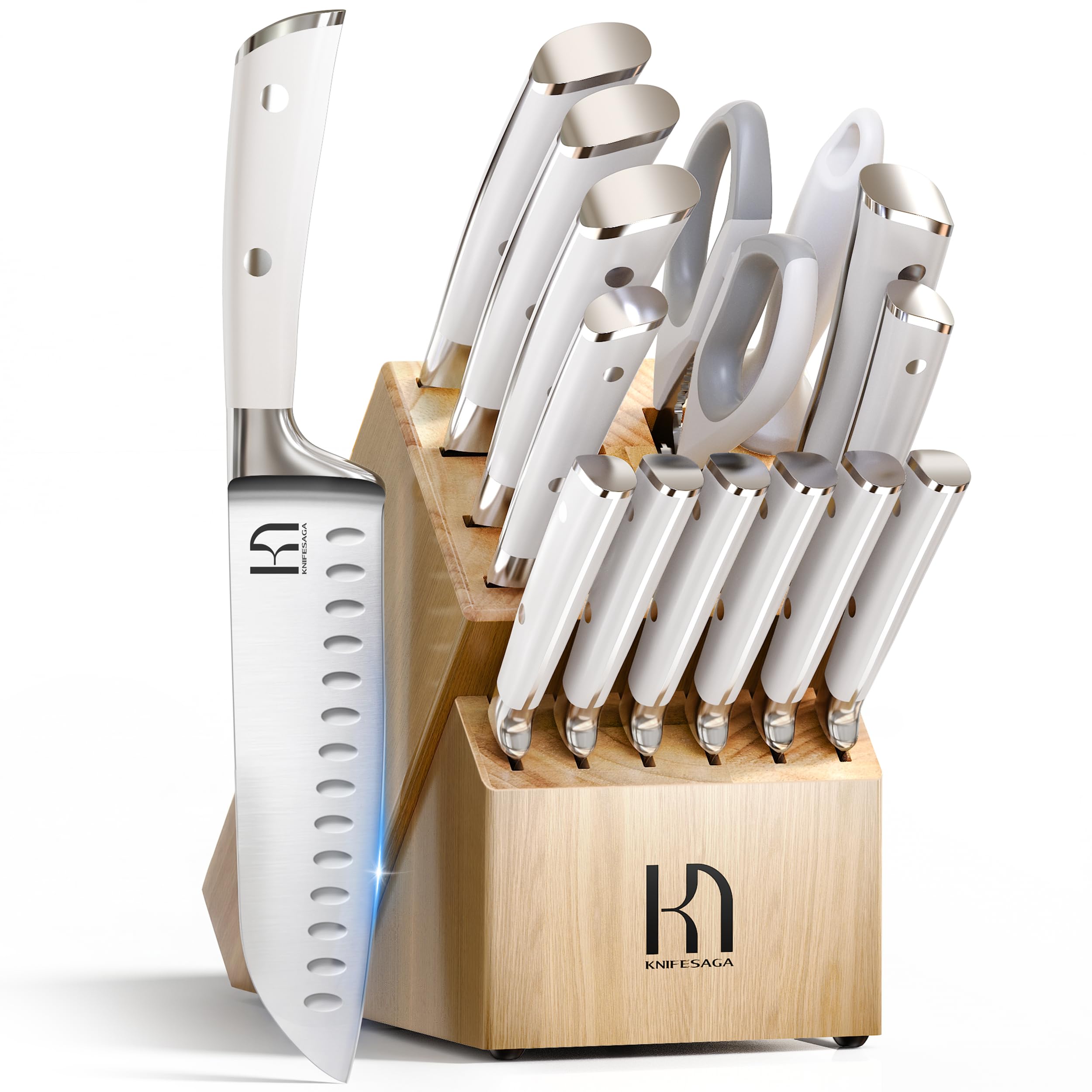 KnifeSaga conjunto-cuchillos-japones-15piezas estuche-madera natural para precisión en la cocina.