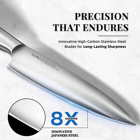 Cuchillo chef KnifeSaga con filo de 10° para cortes precisos.