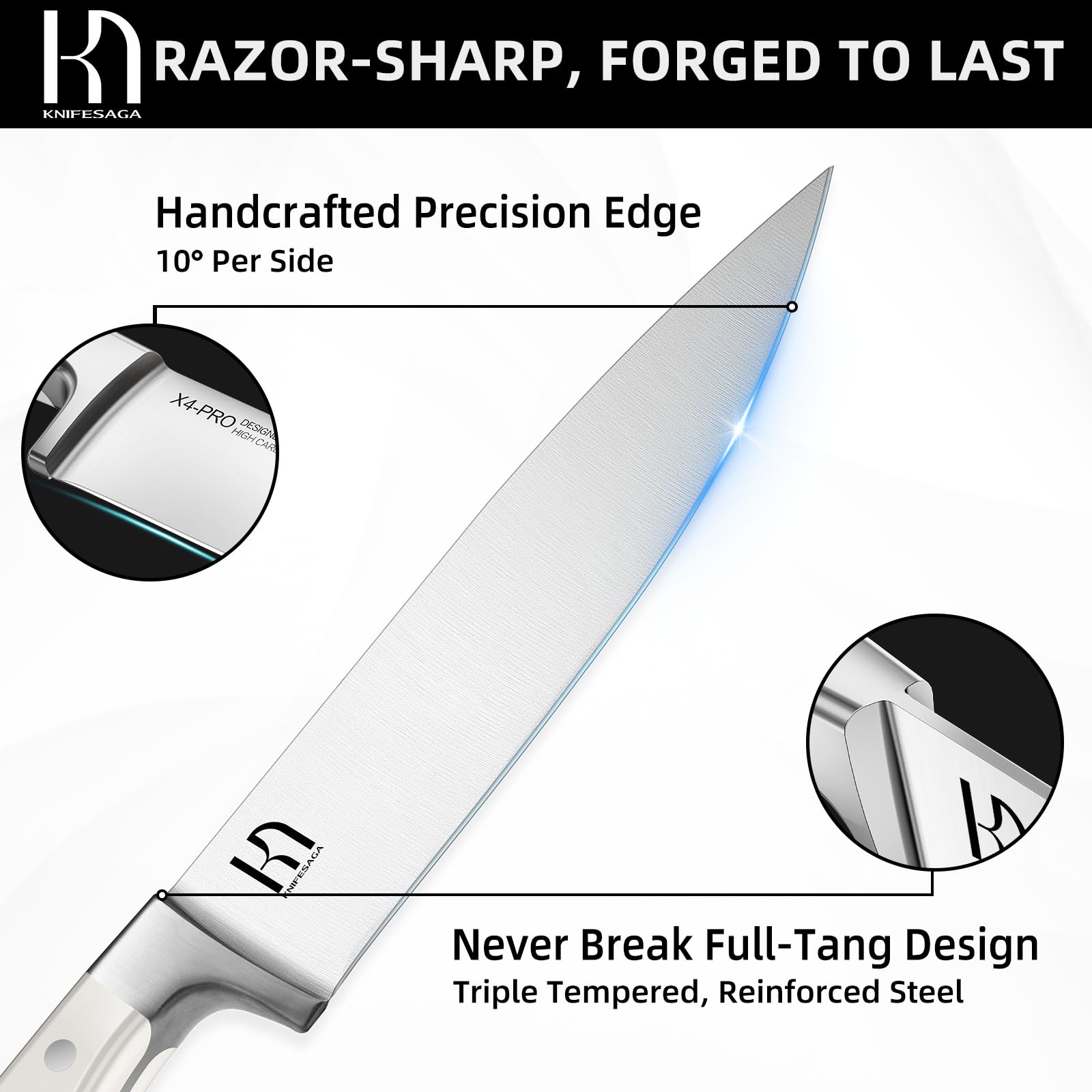 Cuchillo chef KnifeSaga 8 pulgadas, filo afilado para cortes precisos.