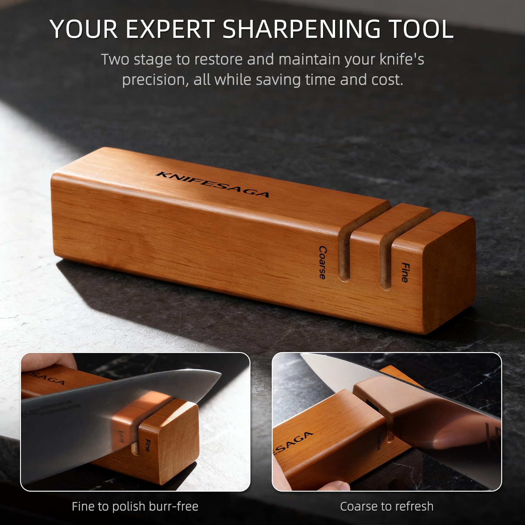 KnifeSaga cuchillo chef 8 pulgadas, filo estable para cortes precisos.
