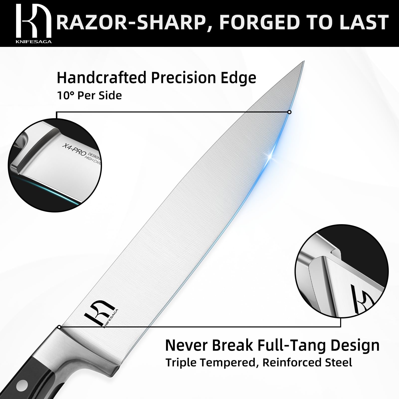Cuchillo chef Knifesaga de 8 pulgadas, filo afilado para cortes suaves.