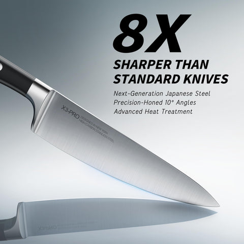 KnifeSaga cuchillo chef 8 pulgadas con filo preciso para cortes limpios.