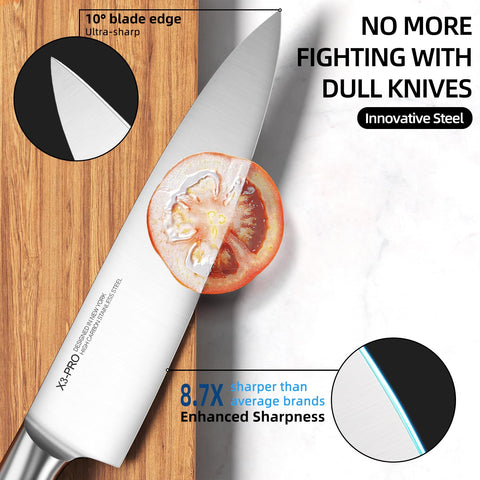 KnifeSaga cuchillo maestro de 8 pulgadas, afilado para cortes suaves.