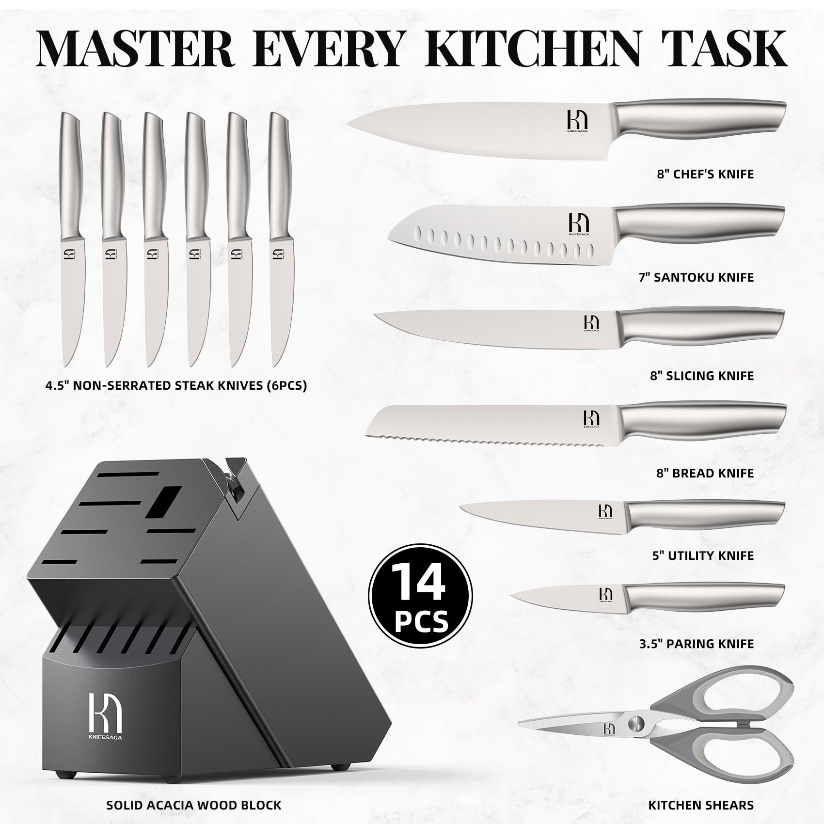 Cuchillo pan KnifeSaga de 8 pulgadas para rebanadas limpias.
