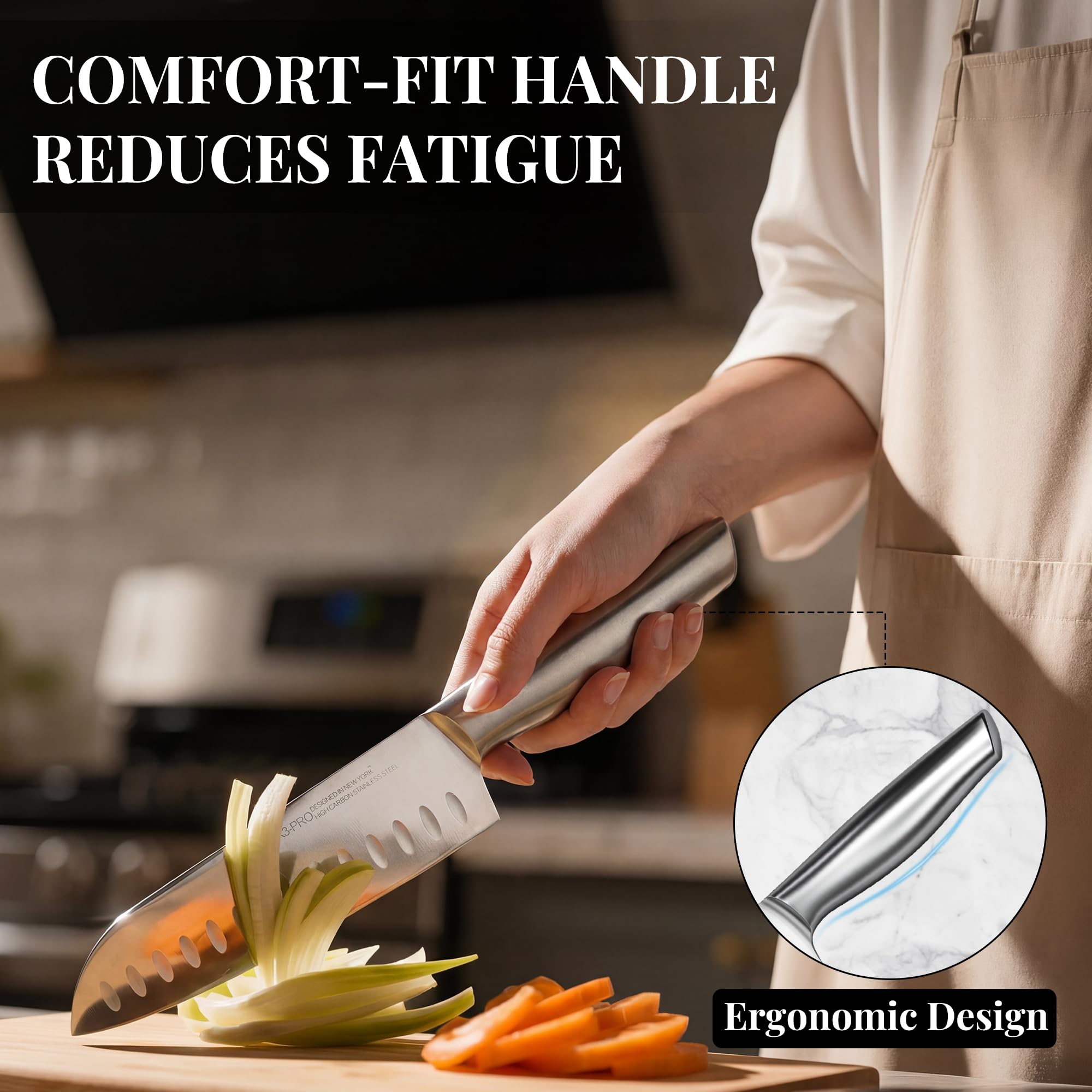 Cuchillo santoku KnifeSaga de 7 pulgadas, versatilidad para verduras y carnes