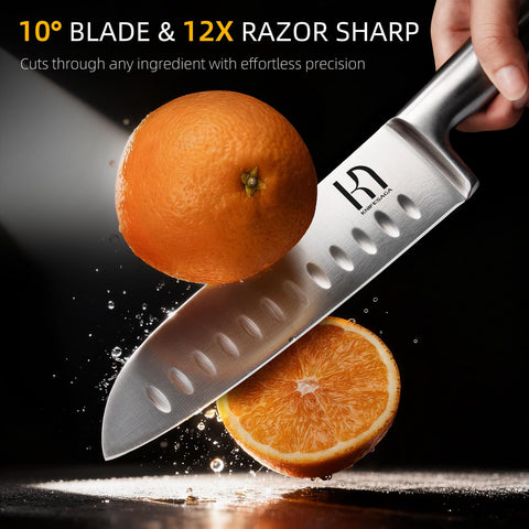 KnifeSaga cuchillo santoku 7 pulgadas, versátil para verduras y carnes.