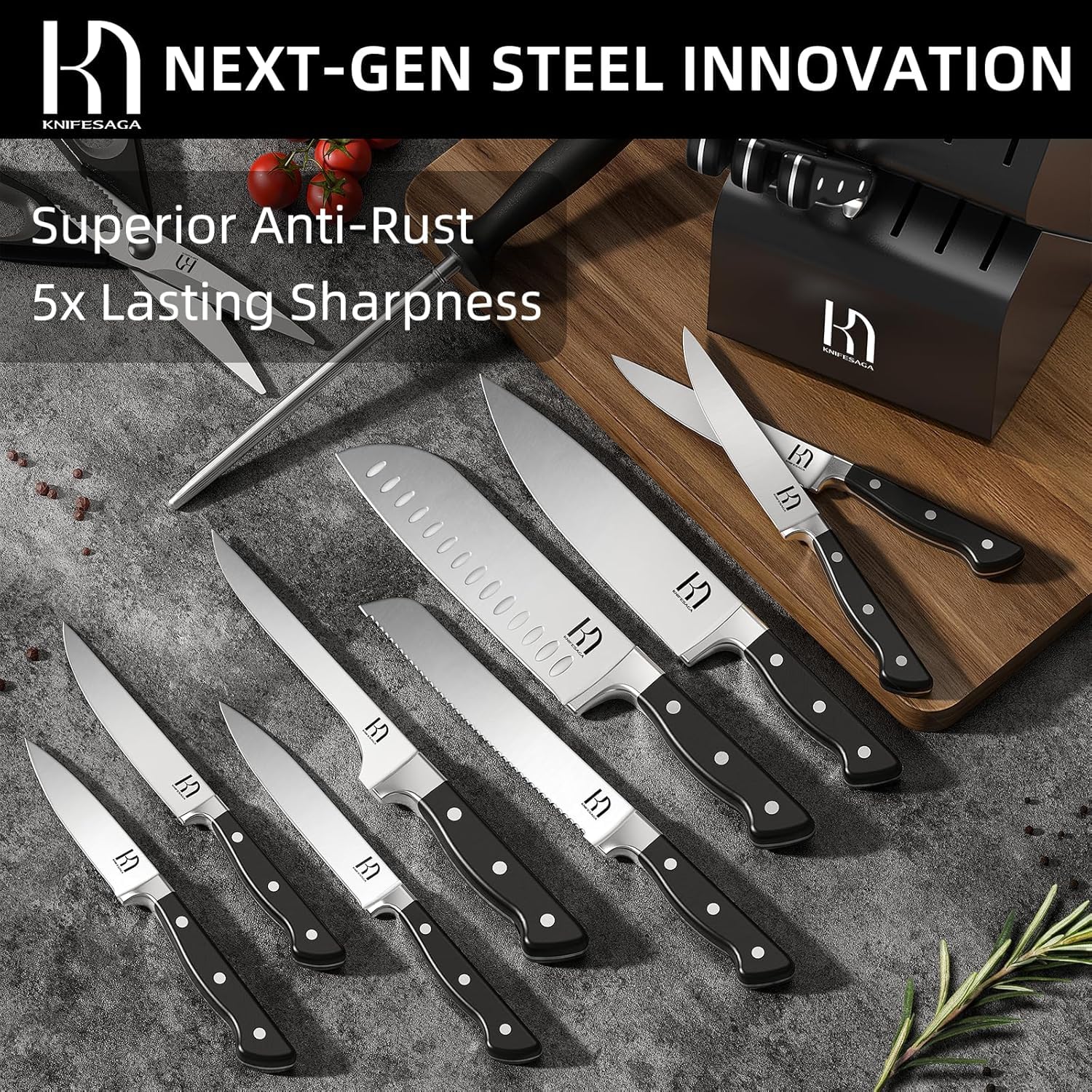 Cuchillo santoku Knifesaga de 7 pulgadas, versatilidad para verduras y carnes.