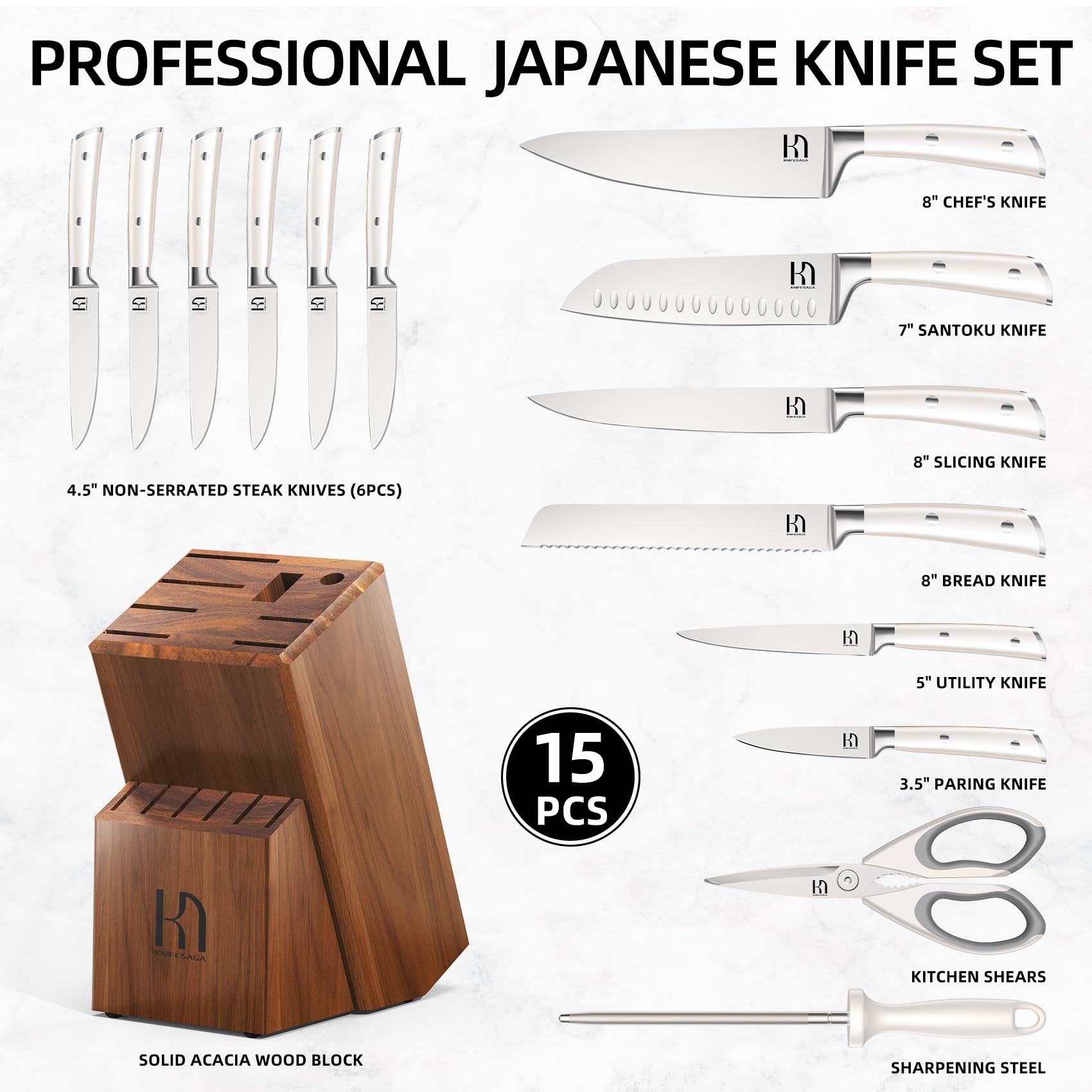 KnifeSaga conjunto completo para uso diario en una cocina moderna