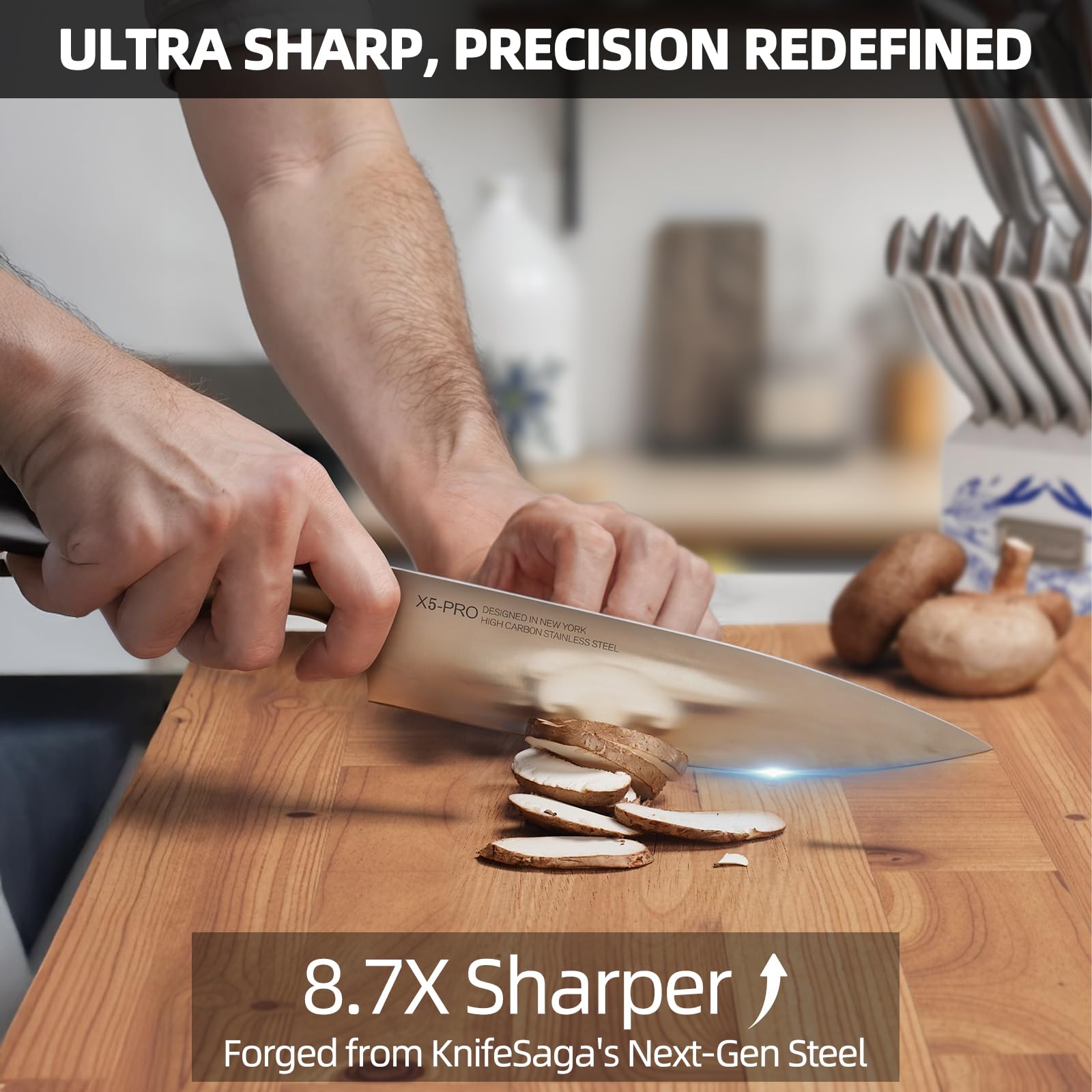 Cuchillo de chef KnifeSaga X5 de 8 pulgadas con filo estable para cortes precisos