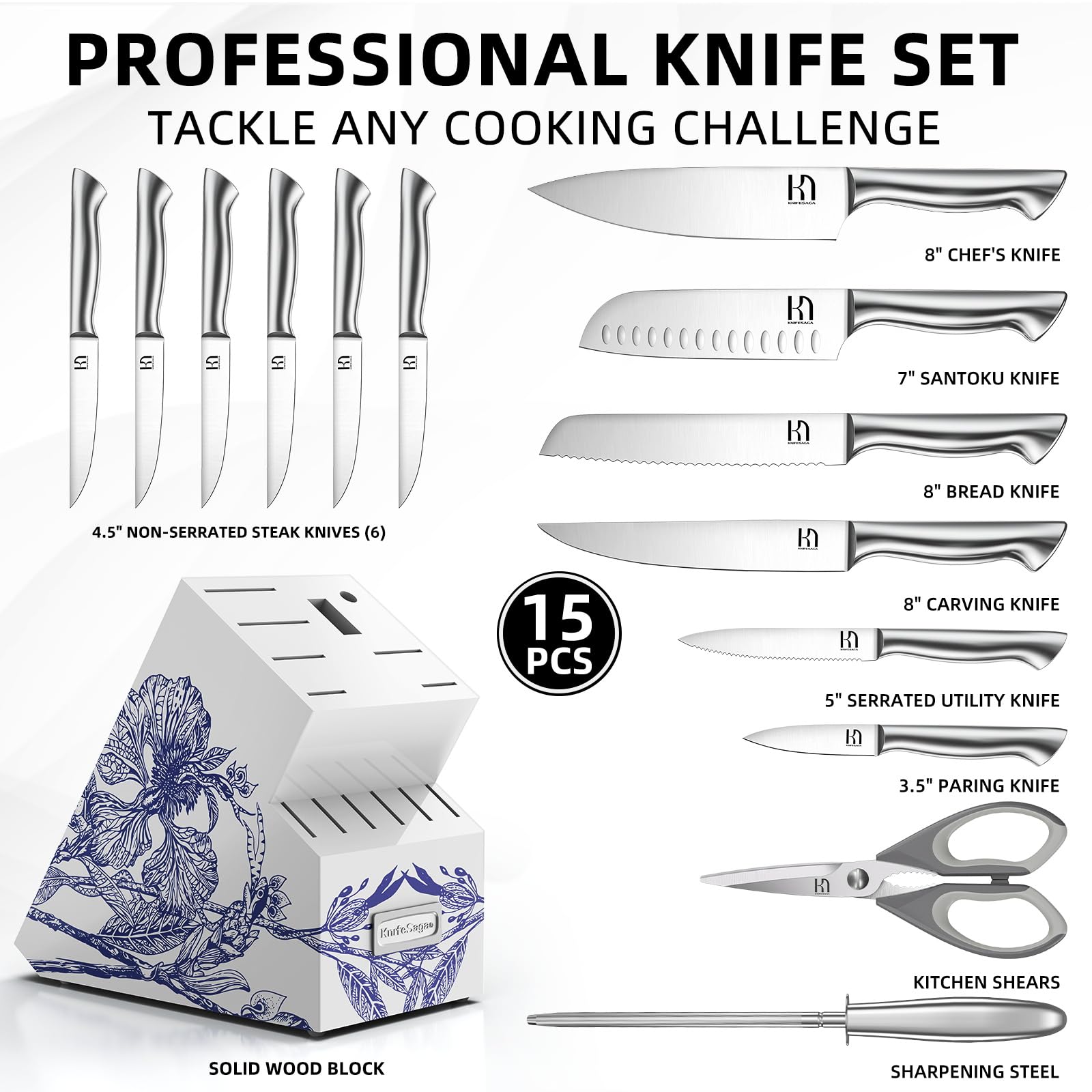 Cuchillo santoku KnifeSaga X5 de 7 pulgadas en primera pasada de corte