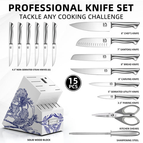 Cuchillo santoku KnifeSaga X5 de 7 pulgadas en primera pasada de corte