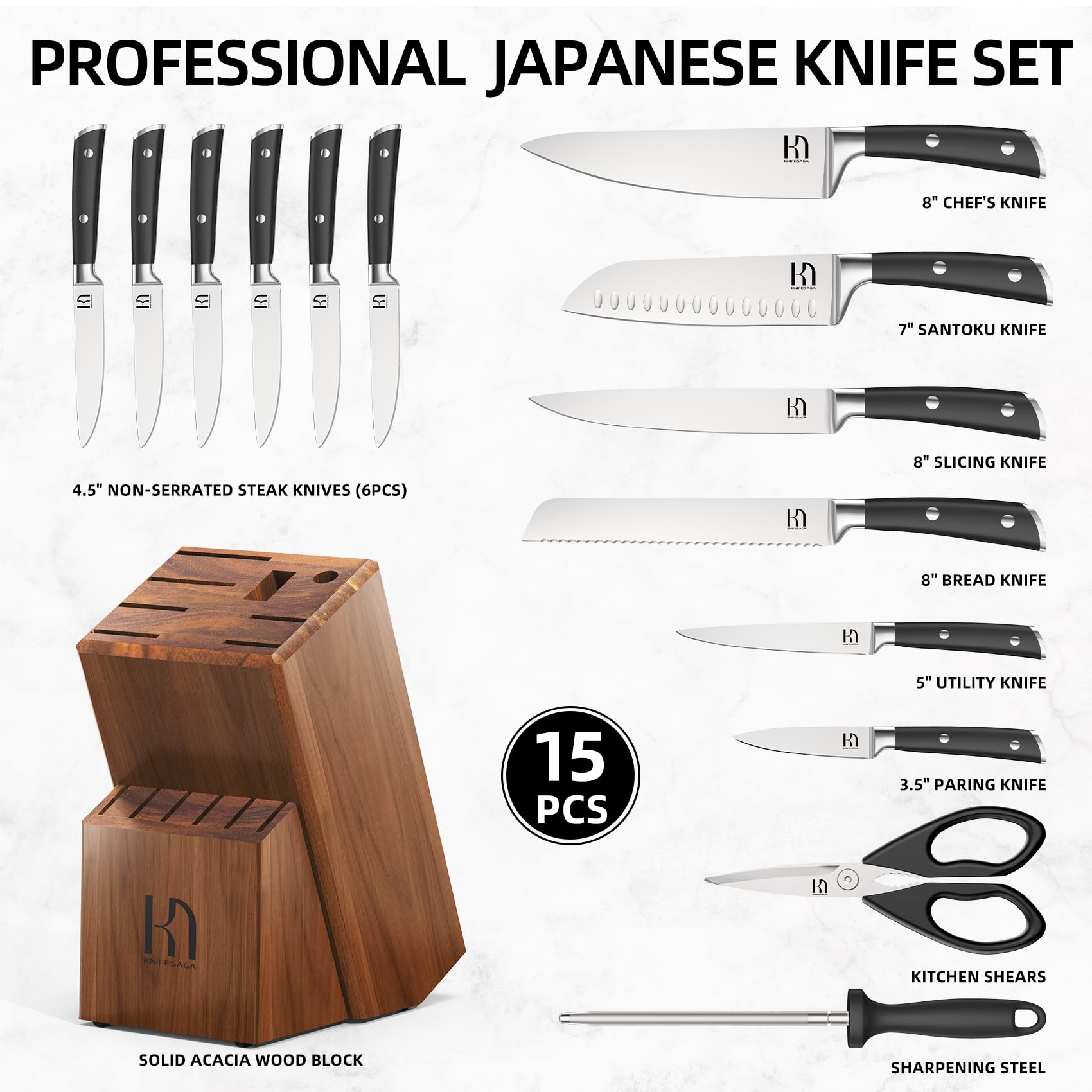 Set de 6 cuchillos filete KnifeSaga para carnes finas