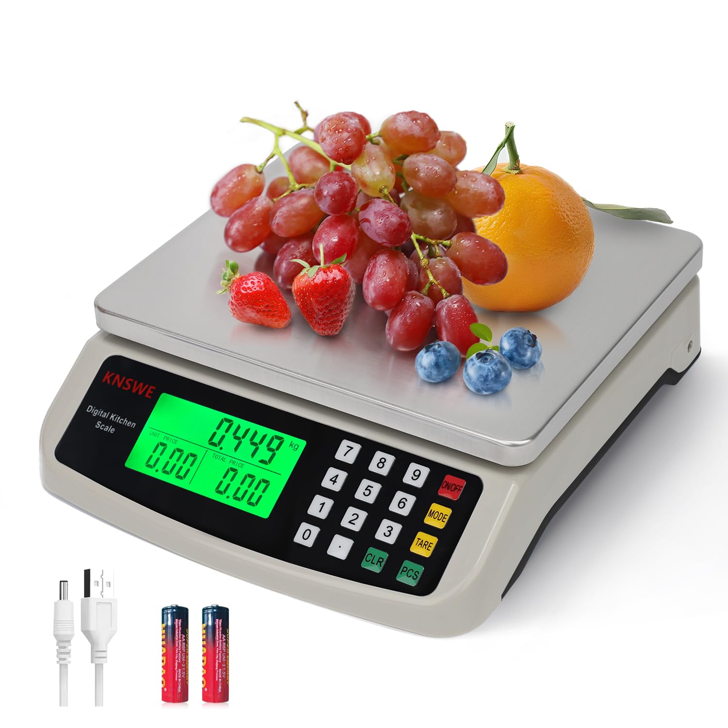 knswe bascula comercial 40 kg con plataforma de acero, lectura precisa para alimentos