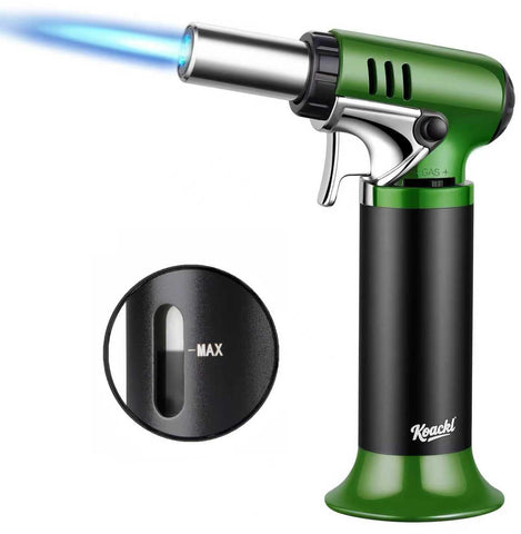 Koackl soplete recargable con medidor de combustible para control preciso.