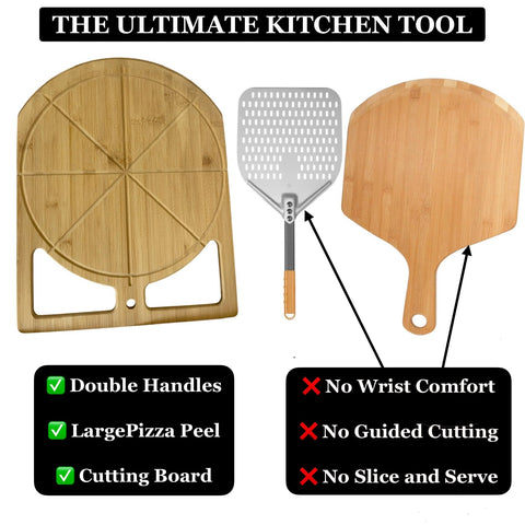 Tablero de bambú Kobiva estilo funcional para preparar y servir pizzas.