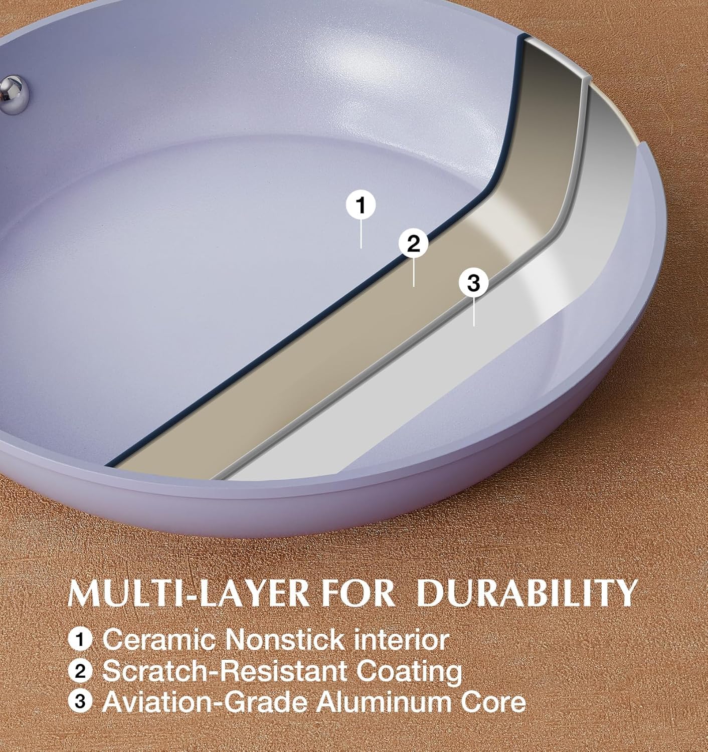 Sartén KOCH SYSTEME CS degradado purpura con mango de acero inoxidable para un agarre cómodo.