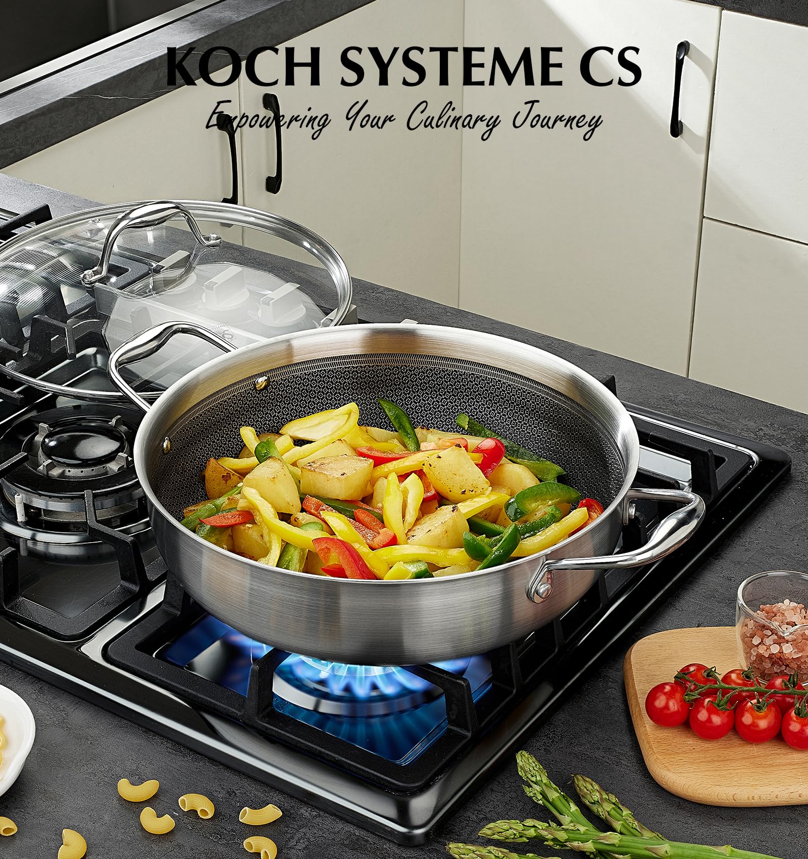 KOCH SYSTEME CS sartén Triply híbrida antiadherente, interior panal facilita limpieza.