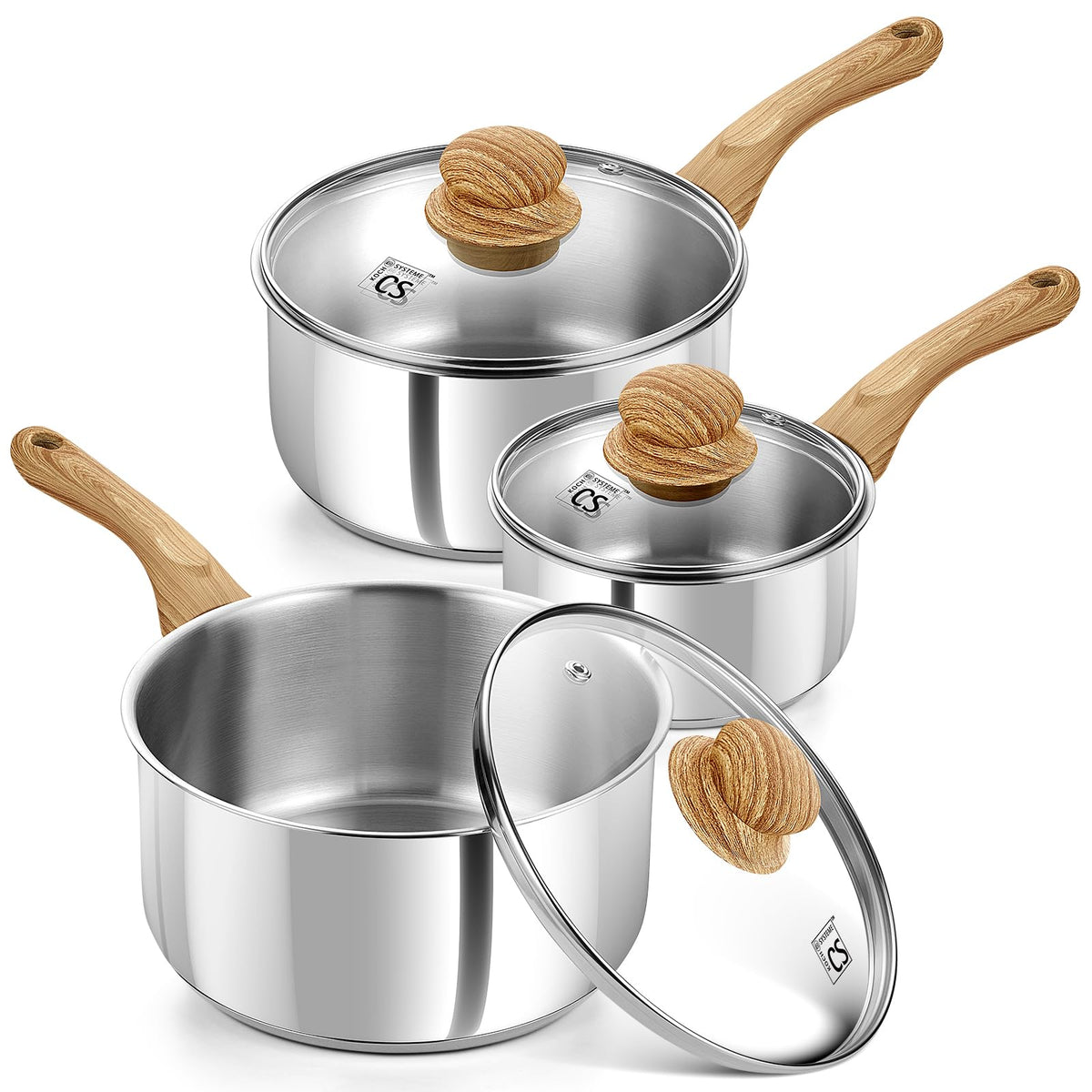 KOCH SYSTEME CS set de cacerolas de acero inoxidable con tapas para hervir y hacer salsas.