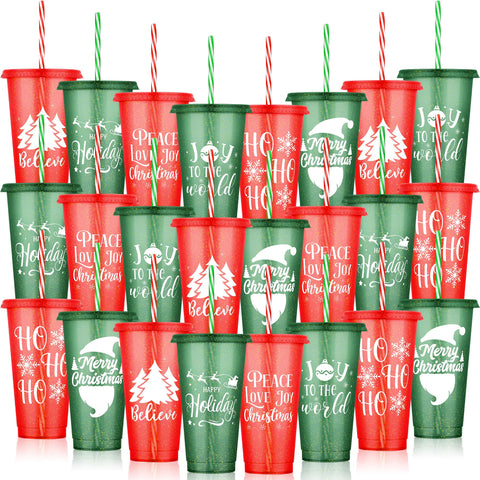 Kochorie vasos navideños 24oz con tapa y pajitas, ideales para fiestas