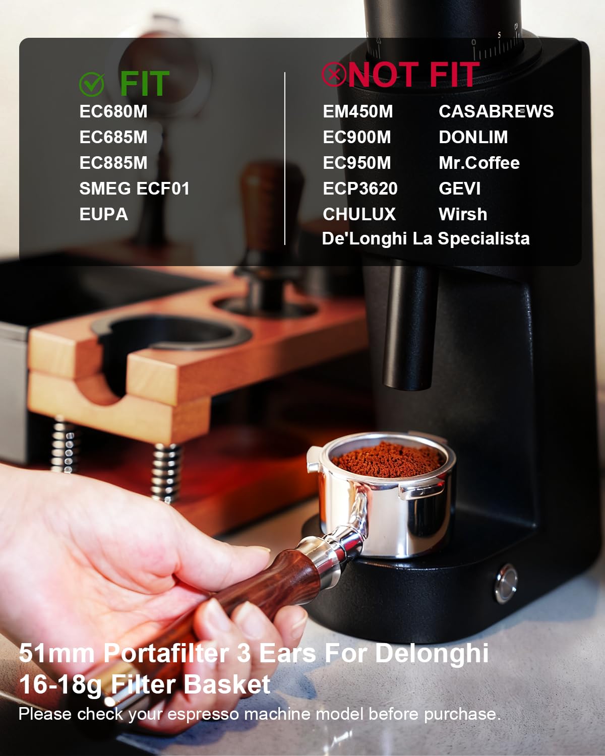 KOFIKOFI portafiltro sin base 51 mm para Smeg ECF01, visualización de extracción