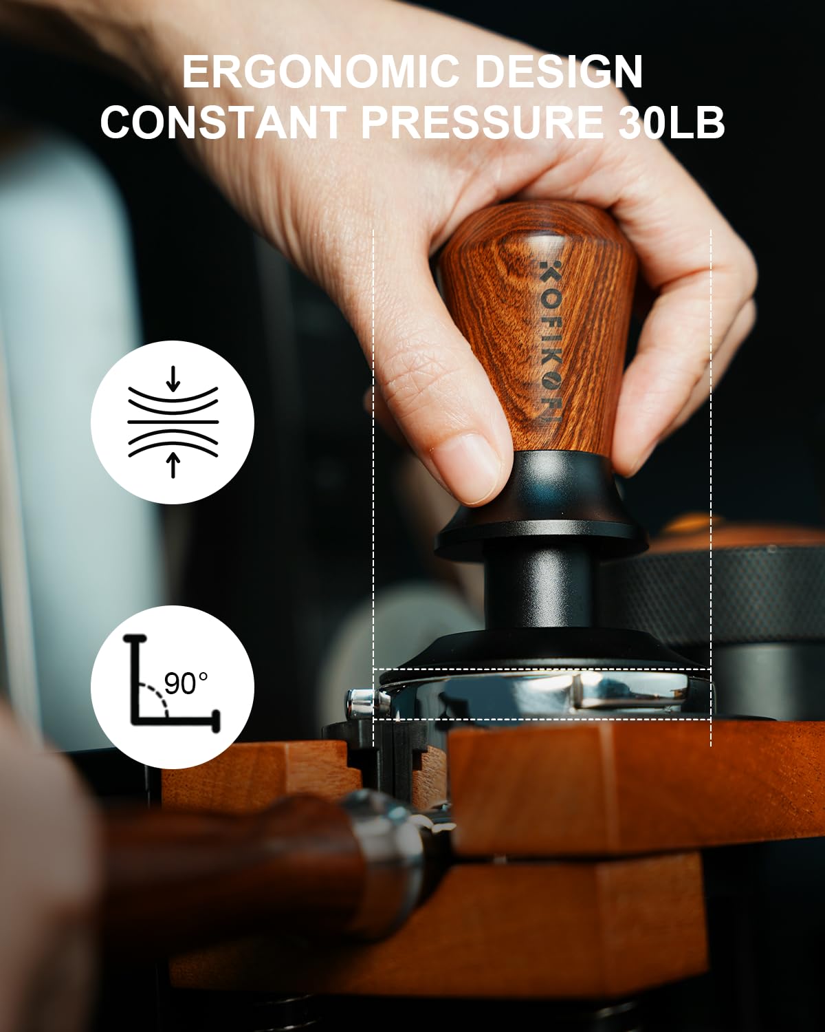 KOFIKOFI prensador espresso muelle doble de 30 libras garantiza presión estable