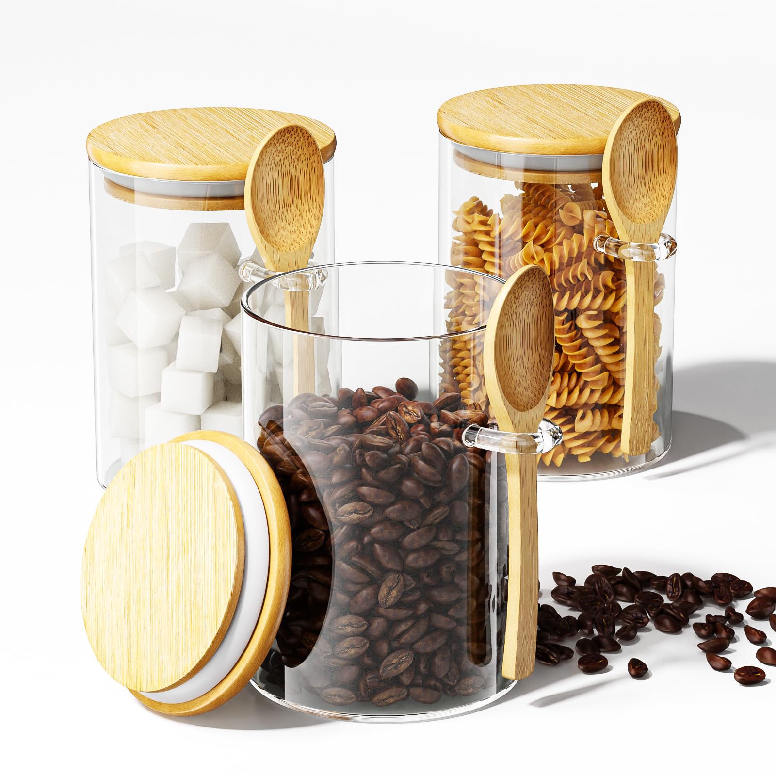 KOIKEY frascos de vidrio 450 ml con tapas de bambú para almacenamiento seguro de alimentos.