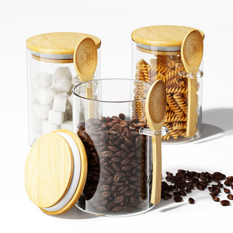 KOIKEY frascos de vidrio 450 ml con tapas de bambú para almacenamiento seguro de alimentos.