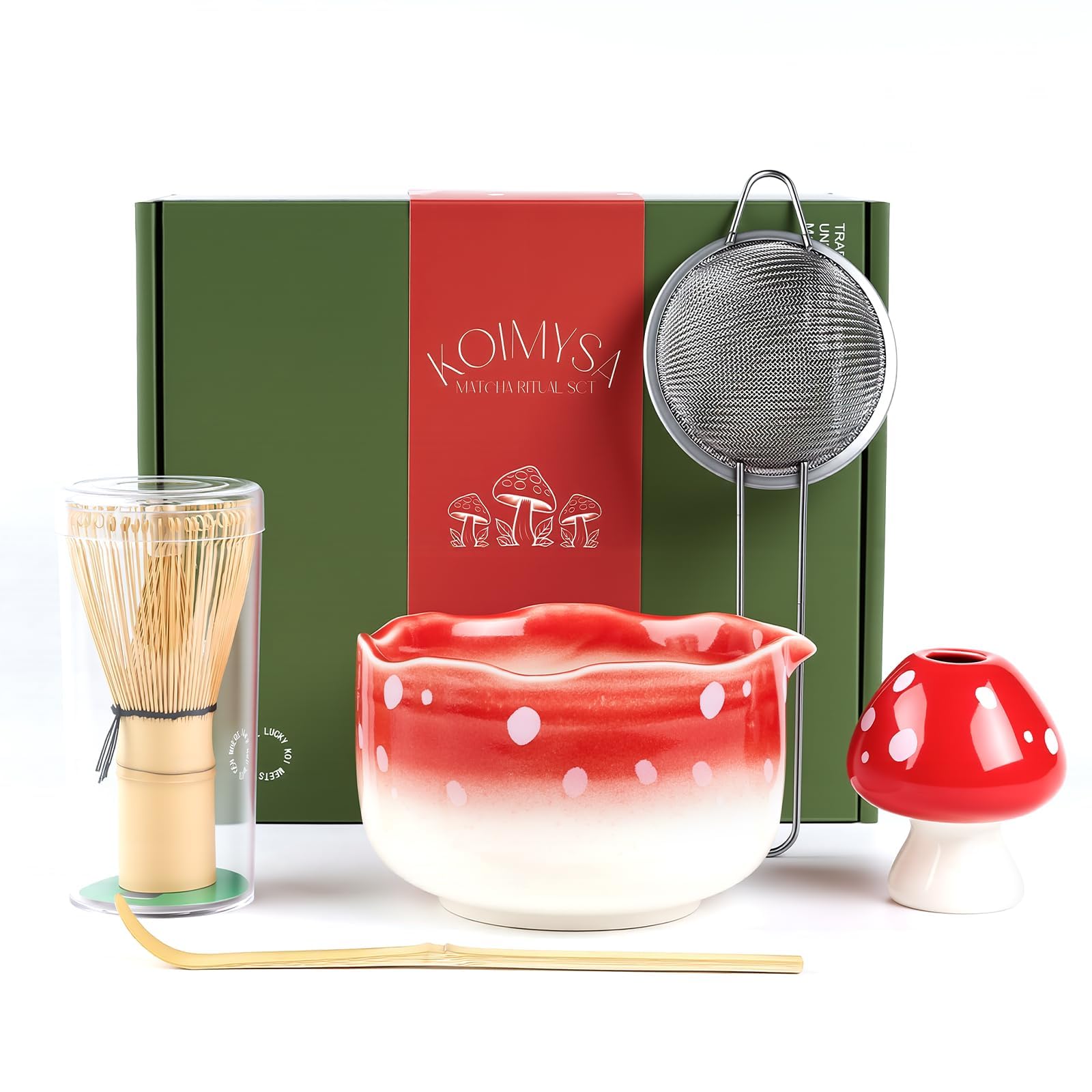 KOIMYSA set de matcha con tazón hongo rojo, ideal para batir y servir