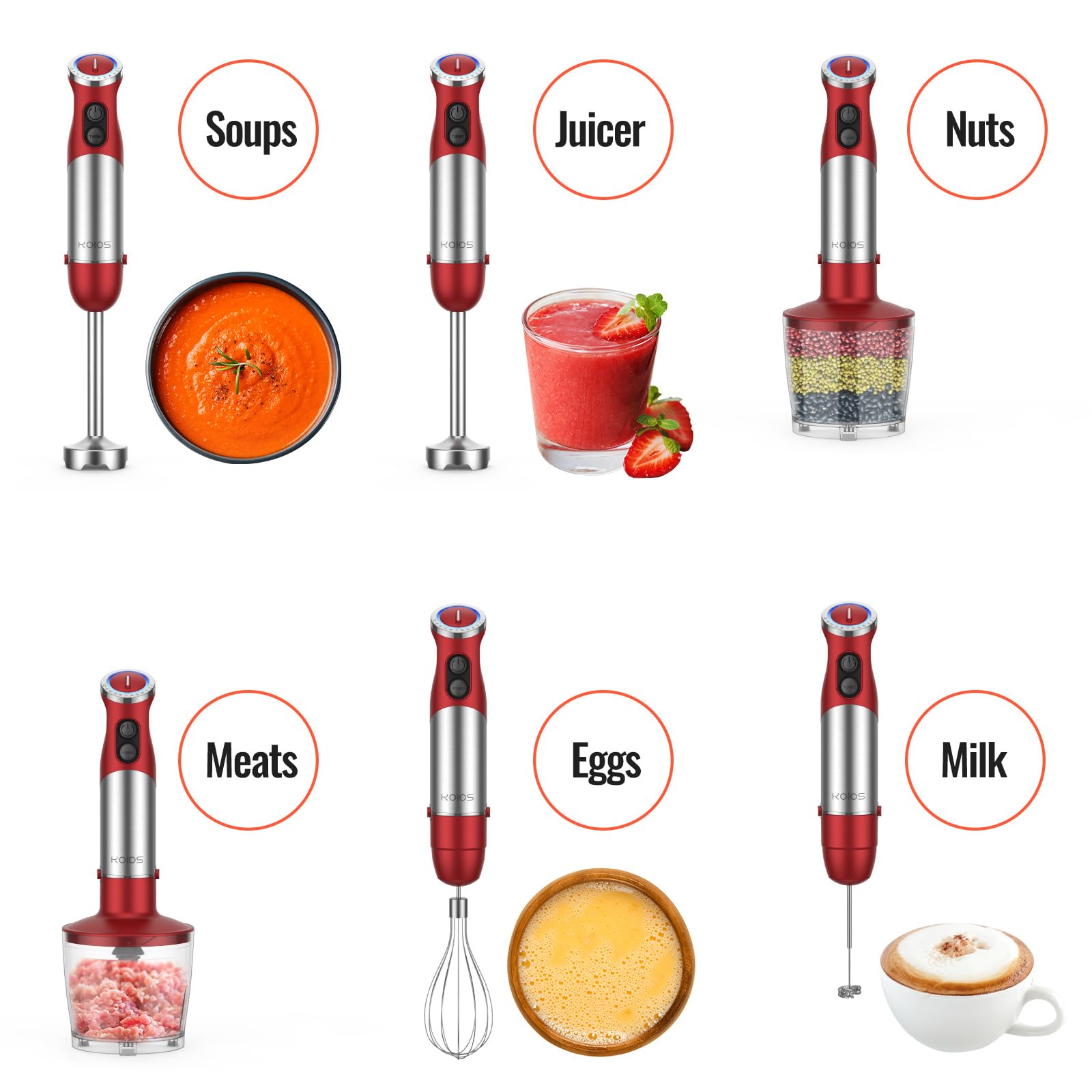 KOIOS batidora de mano con bol picador 500ml, ideal para picar ingredientes.