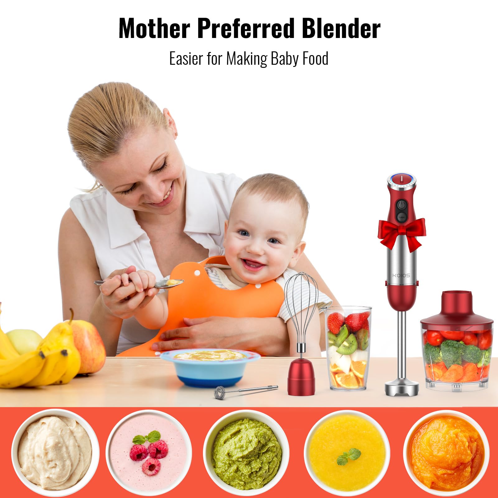 KOIOS batidora de mano con vaso medidor 600ml, práctico para medidas precisas.