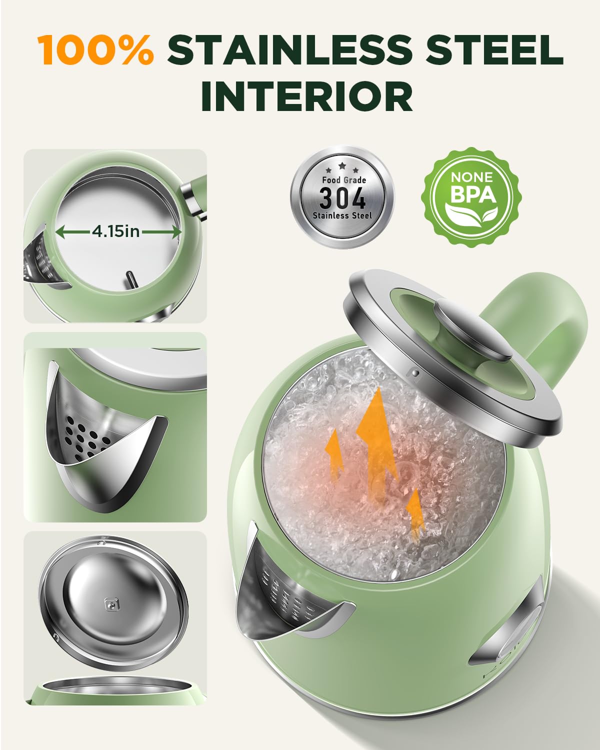 KOIOS tetera eléctrica 1.8L con base giratoria 360 grados para verter.