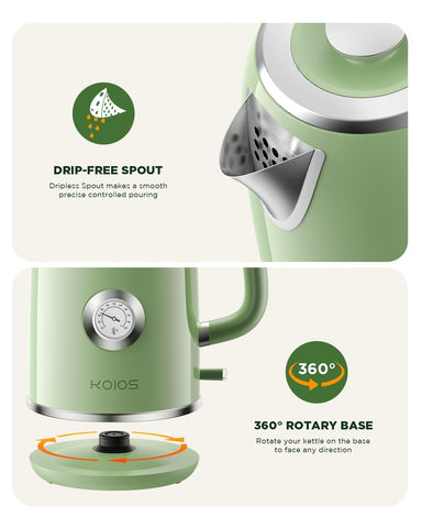 KOIOS tetera eléctrica 1.8L diseño retro aporta estilo a la cocina.