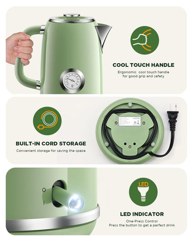 KOIOS tetera eléctrica 1.8L uso diario en cocina para té y café.
