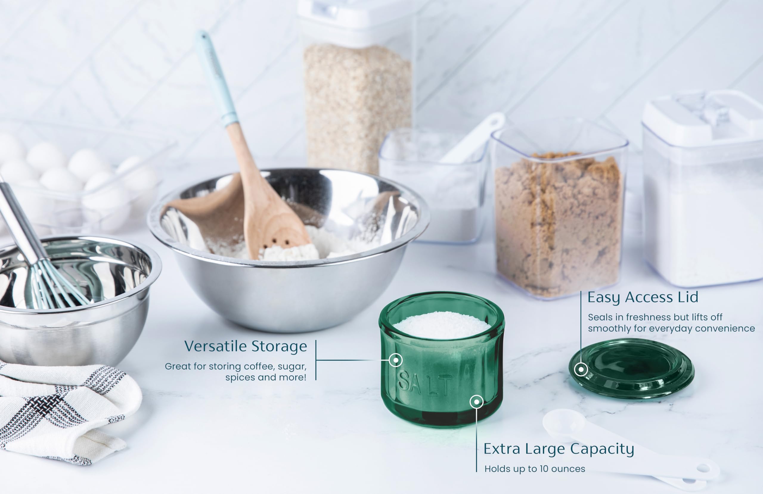 KooK salero de vidrio con capacidad de 10 oz para condimentos extra.