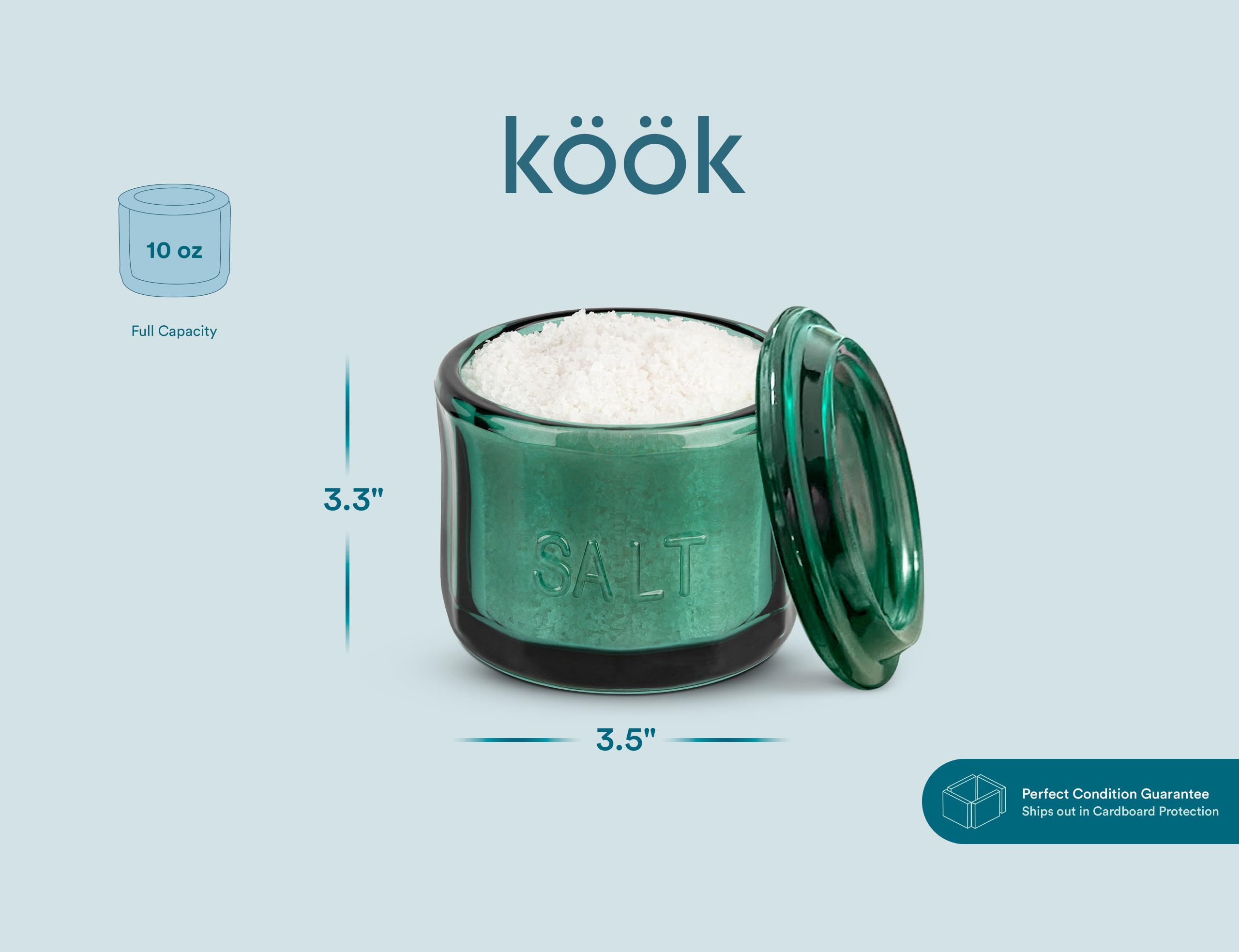 KooK salero de vidrio con tapa, mantiene contenido seco y fresco entre usos.